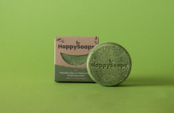 Produktbild grünes Happy Soaps Shampoo Aloe Vera mit Verpackung