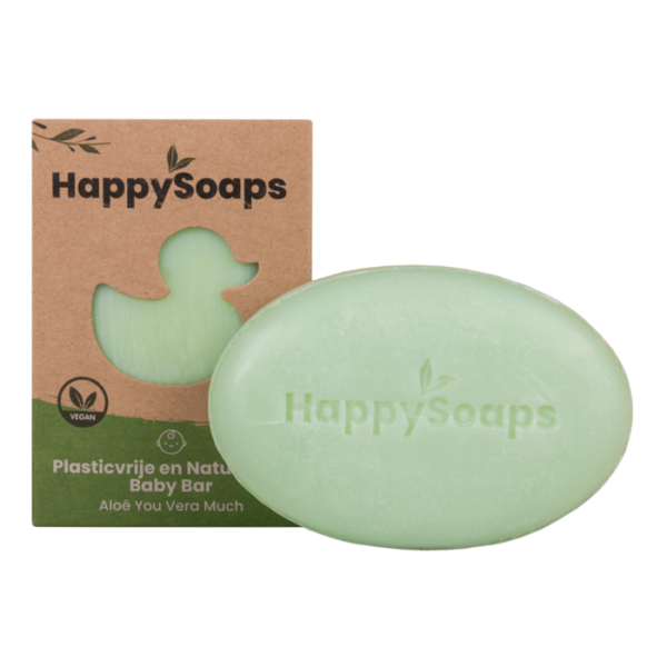 Produktbild grüne Happy Soaps Baby Seife Aloe Vera mit Verpackung