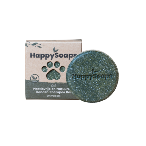 Produktbild dunkelgrüne Happy Soaps Hunde Shampoo universal mit Verpackung