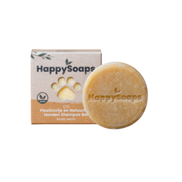 Produktbild hellbraune Happy Soaps Hunde Shampoo kurzhaar mit Verpackung